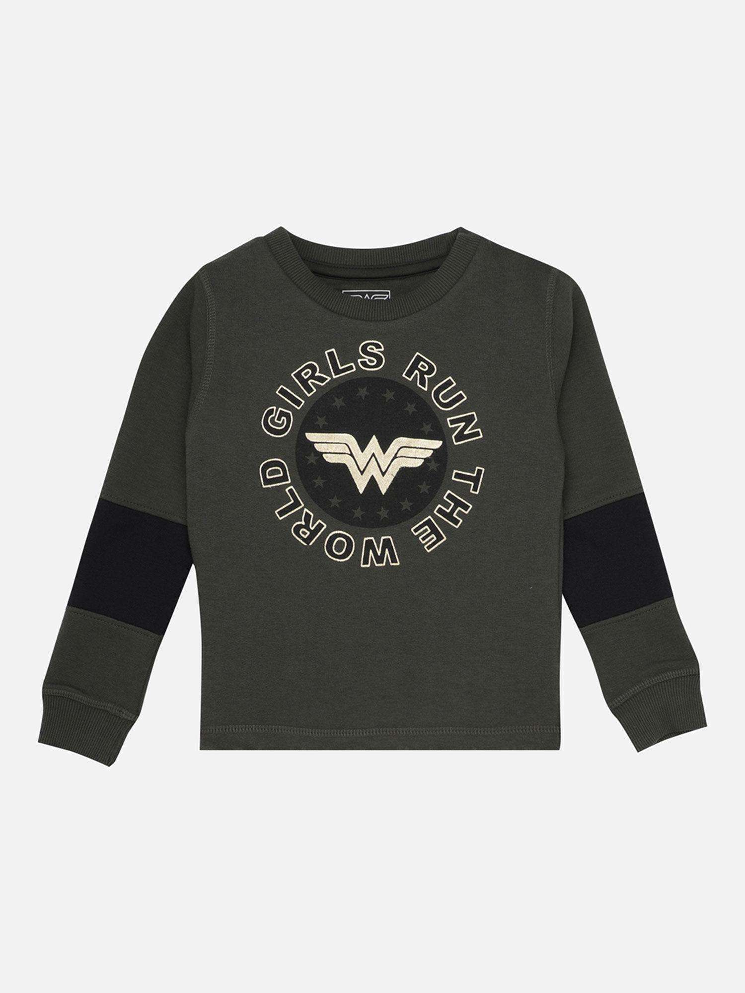 wonder woman featured olive sweatshirt for girls