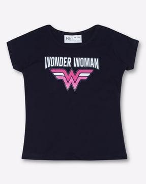 wonder woman print round-neck t-shirt