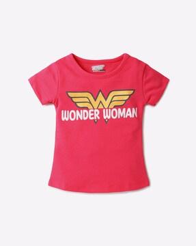 wonder woman print round-neck top