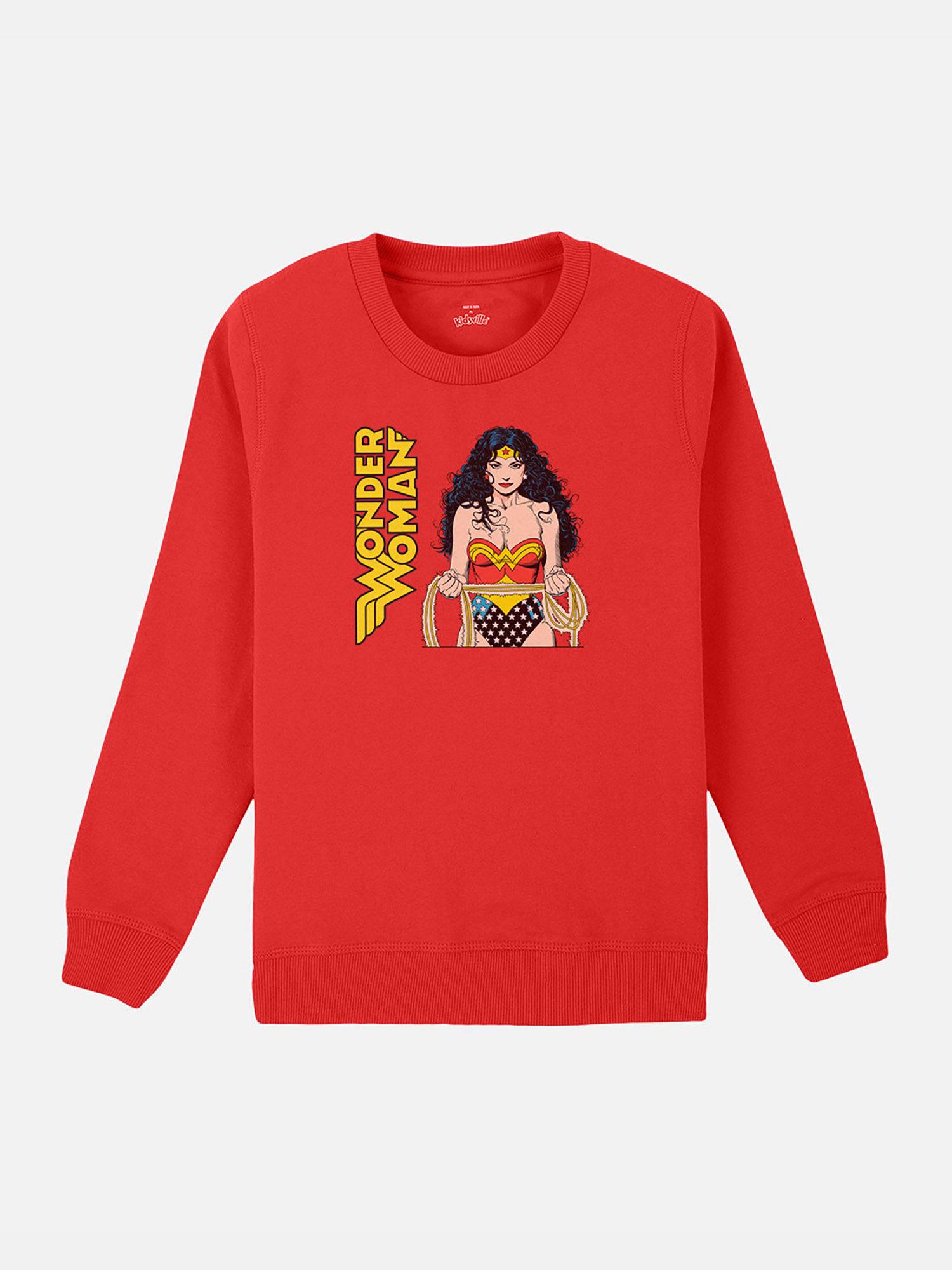 wonder women printed red full sleeve sweater