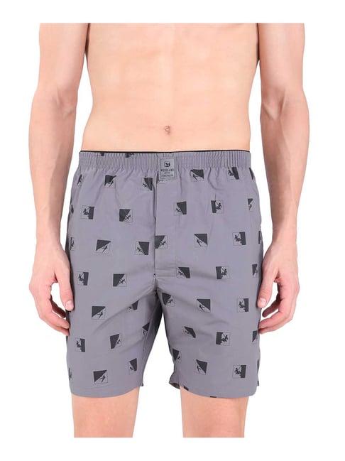 woodland dark grey printed cotton boxer shorts