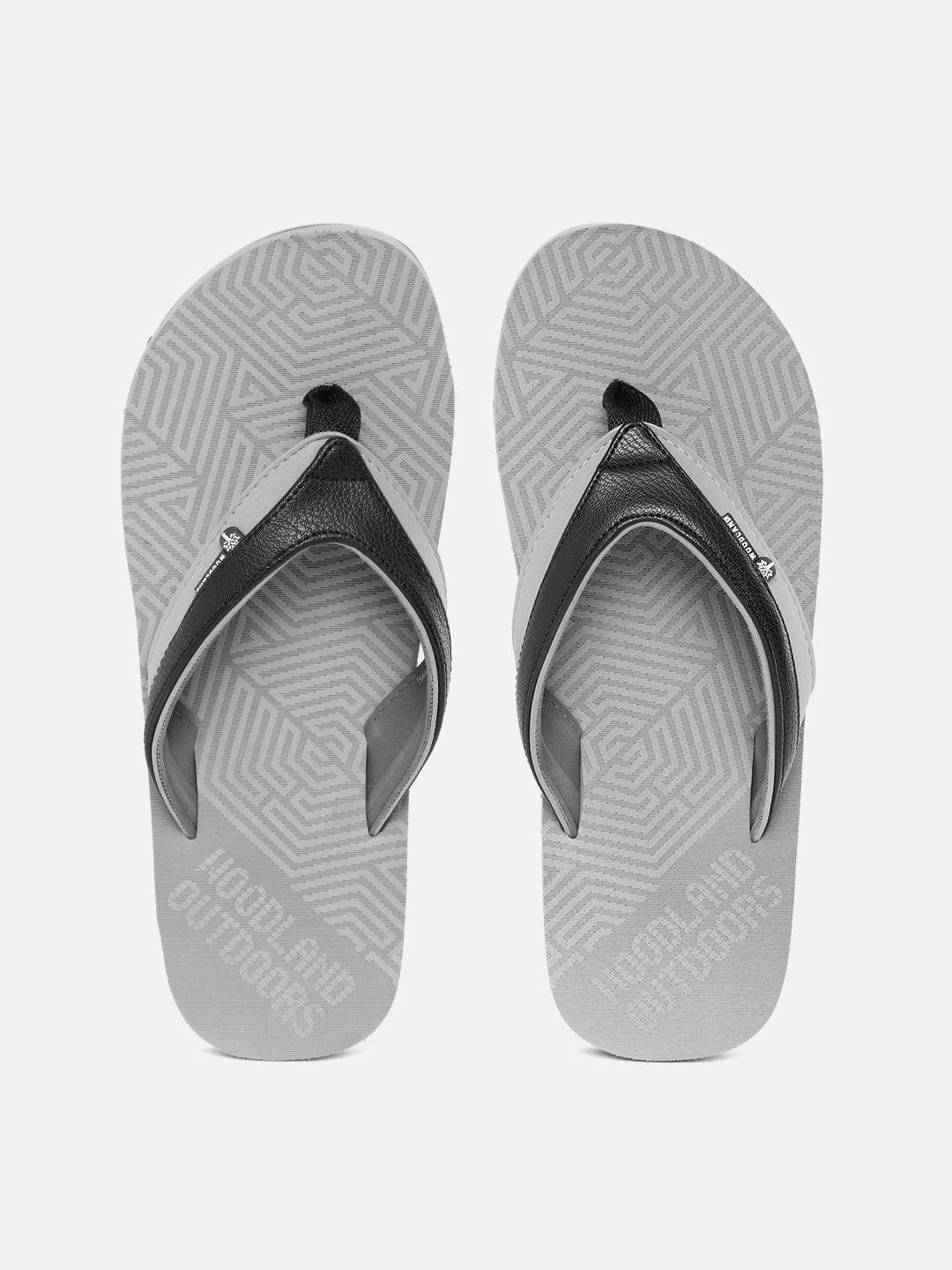 woodland men black & grey printed thong flip-flops