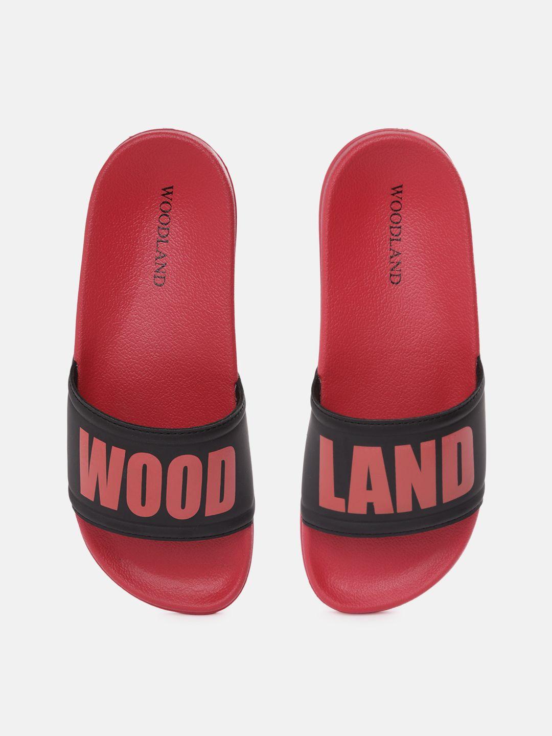 woodland men black & red brand logo print sliders