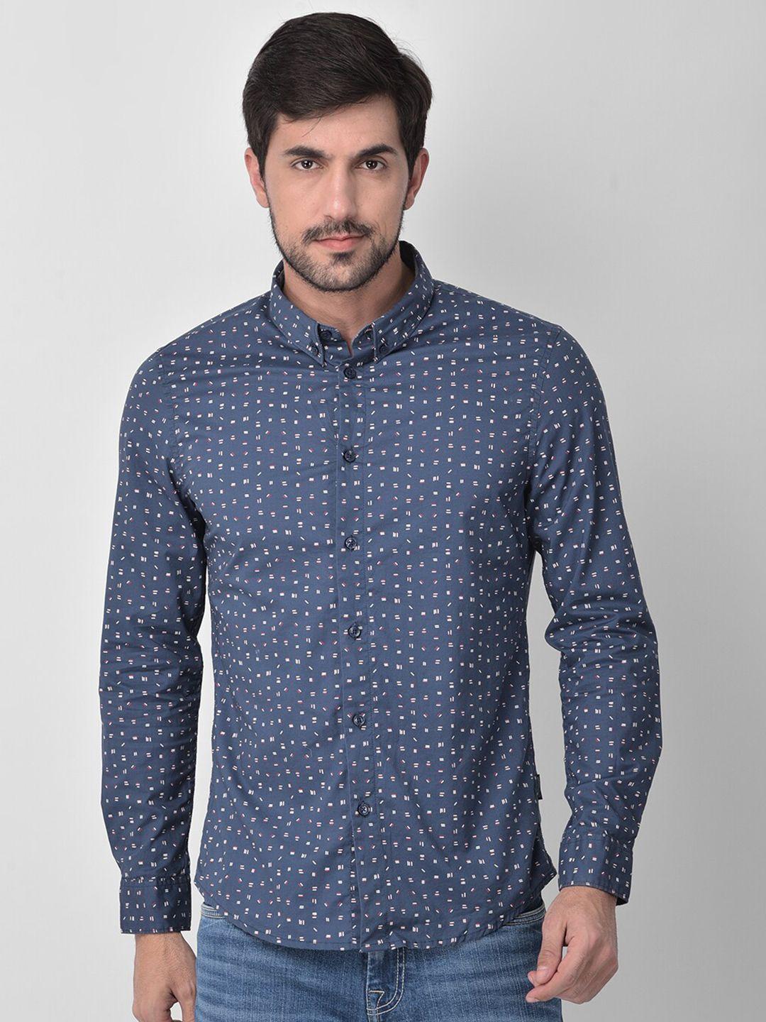 woodland-men-blue-printed-pure-cotton-casual-shirt