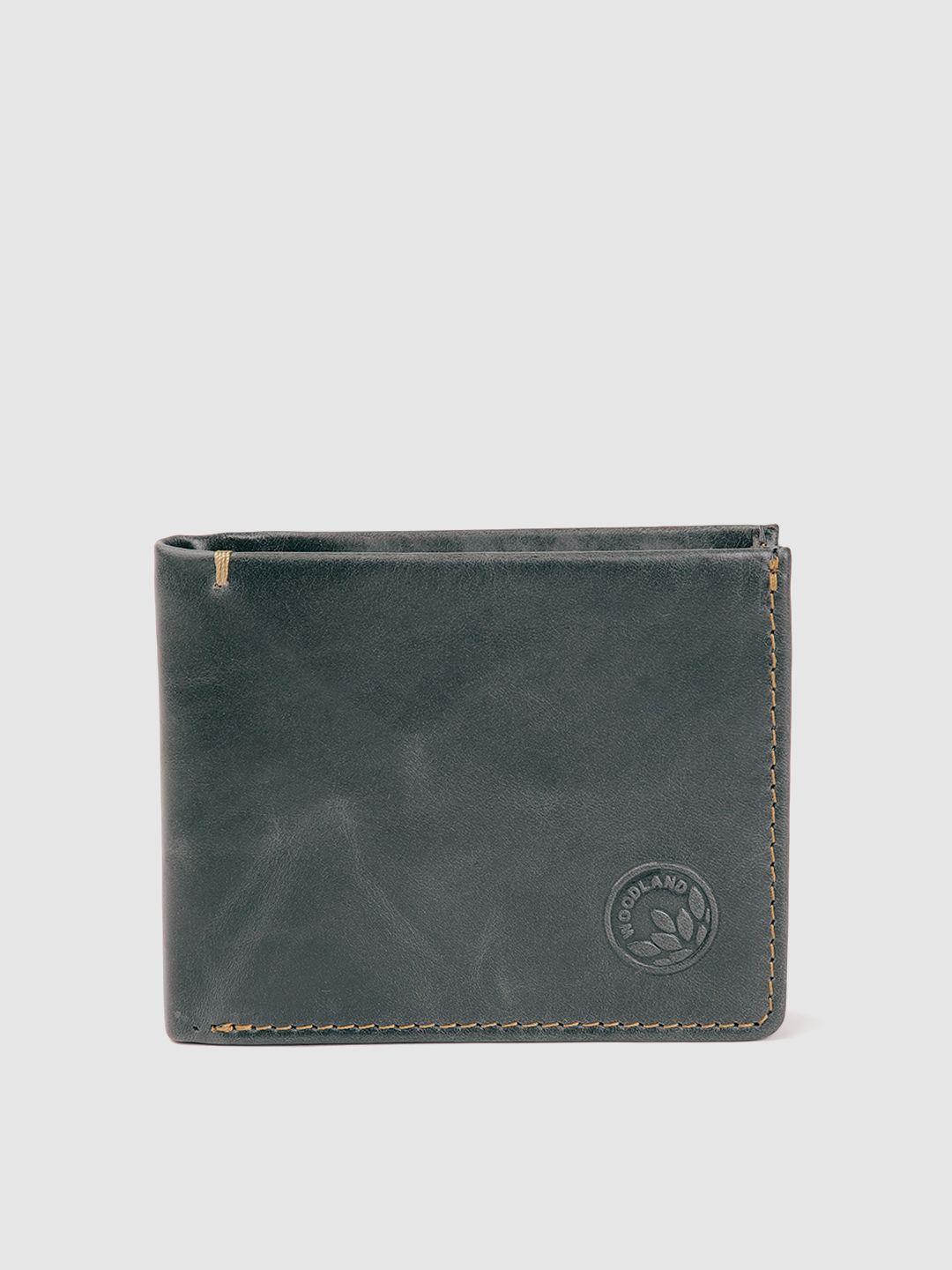 woodland men brand logo detail leather two fold wallet