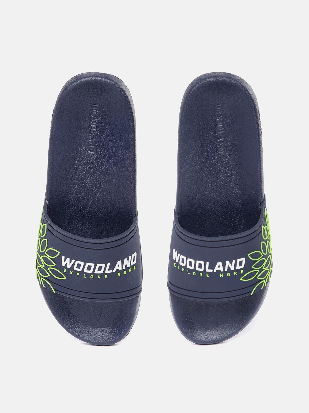 woodland men brand logo print sliders