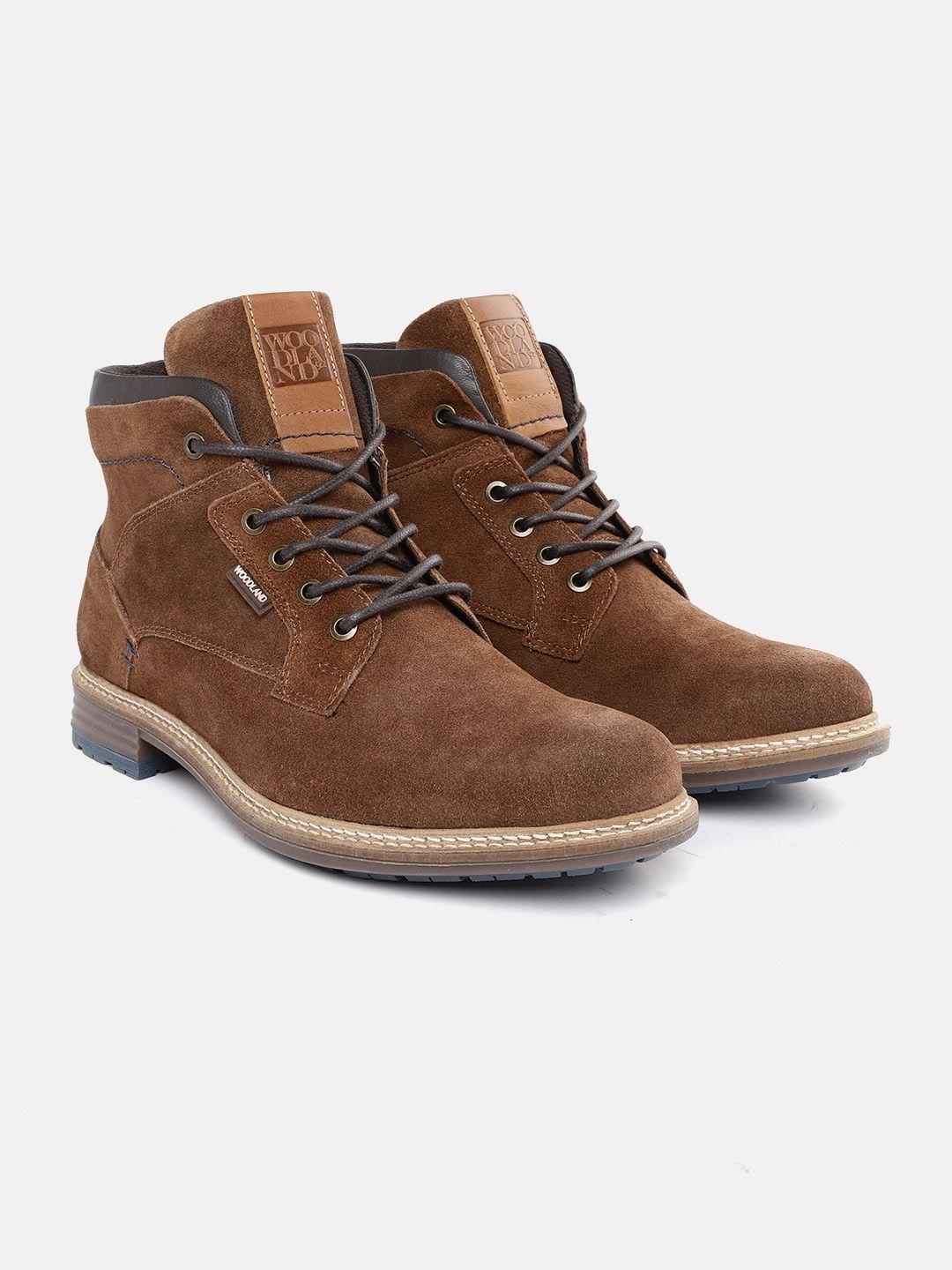 woodland men brown suede mid-top regular boots