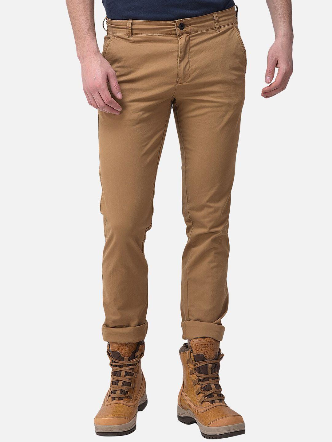 woodland men camel brown mid-rise trousers