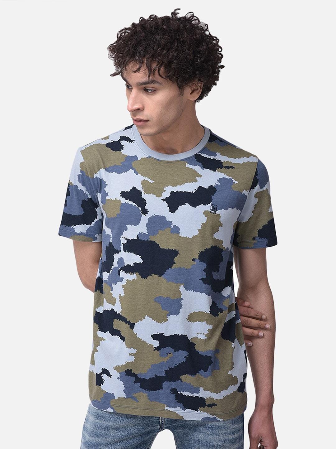 woodland-men-cotton-blue-&-green-camouflage-printed-t-shirt