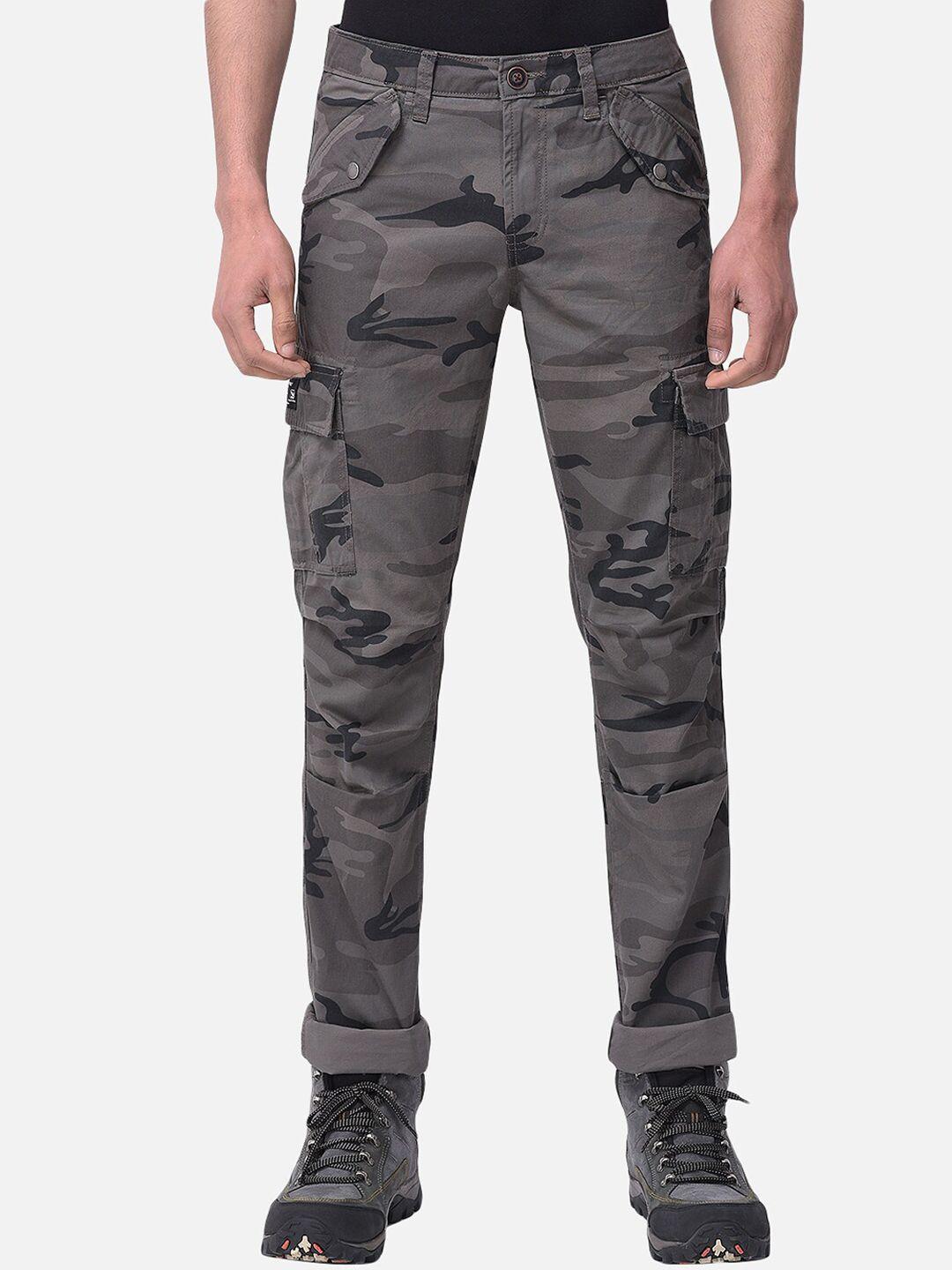 woodland men grey abstract printed cargos cotton trousers