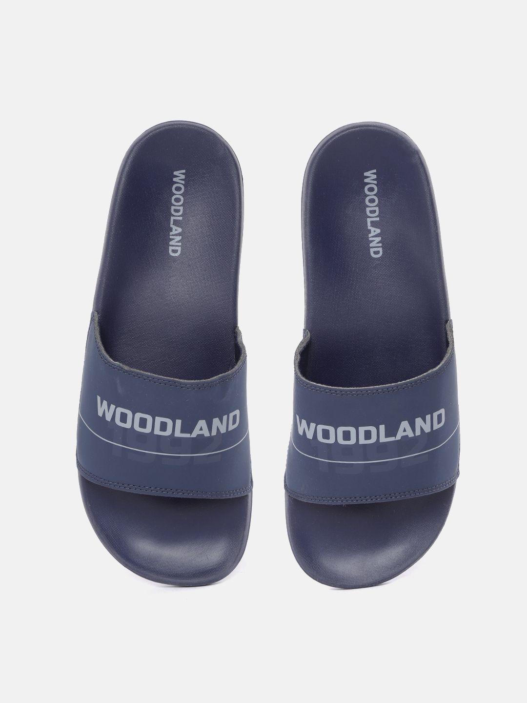 woodland-men-navy-blue-&-grey-printed-sliders