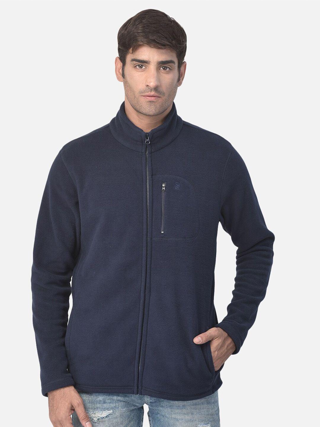 woodland men navy blue solid open front sweatshirt