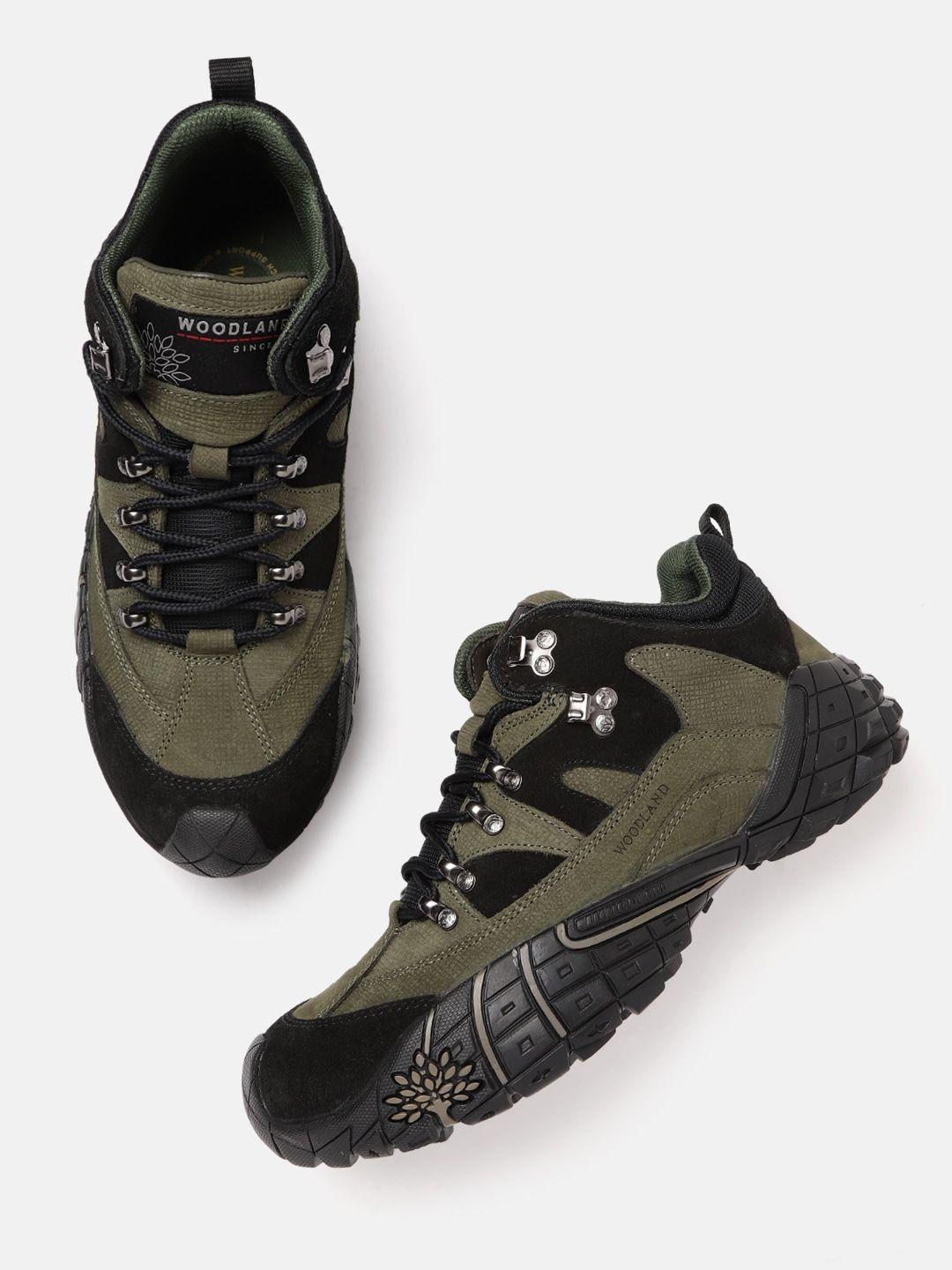 woodland men olive green & black colourblocked sneakers
