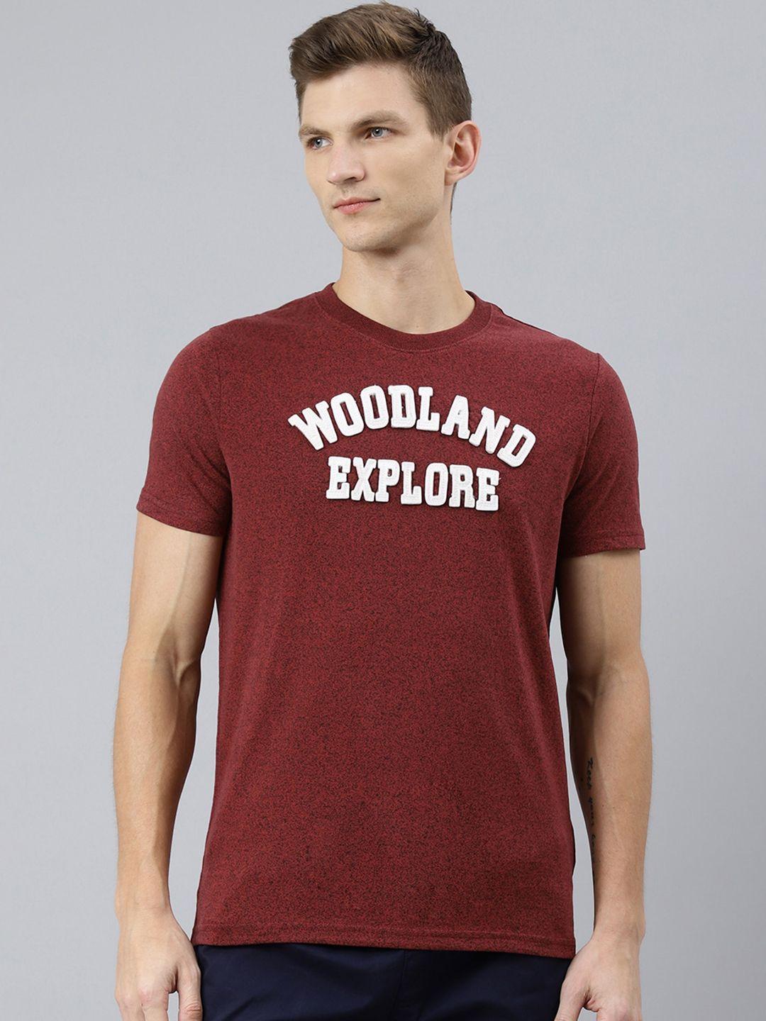 woodland men red typography printed applique t-shirt