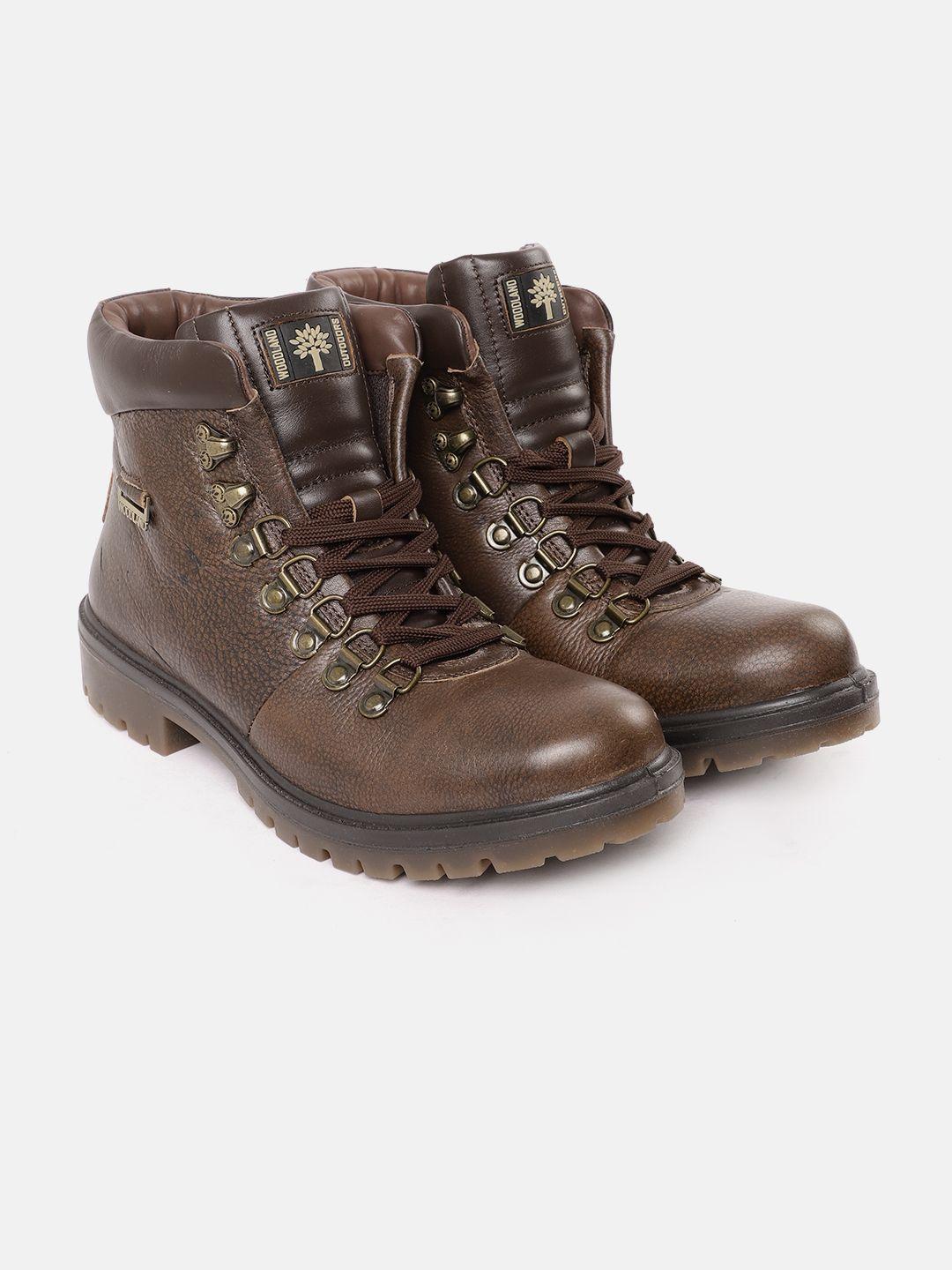 woodland men round toe mid-top leather regular boots