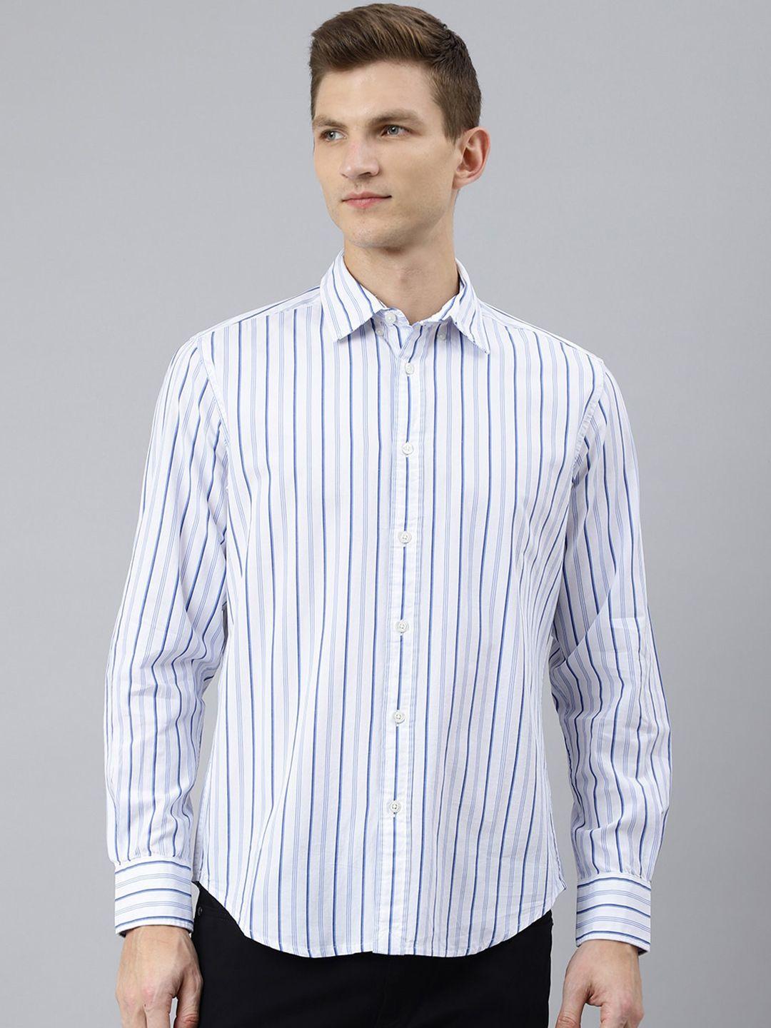 woodland-men-white-&-blue-striped-casual-shirt