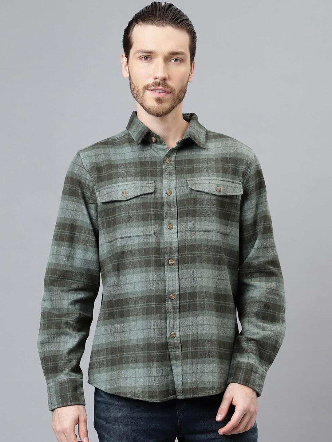 woodland-tartan-checked-flannel-weave-pure-cotton-casual-shirt
