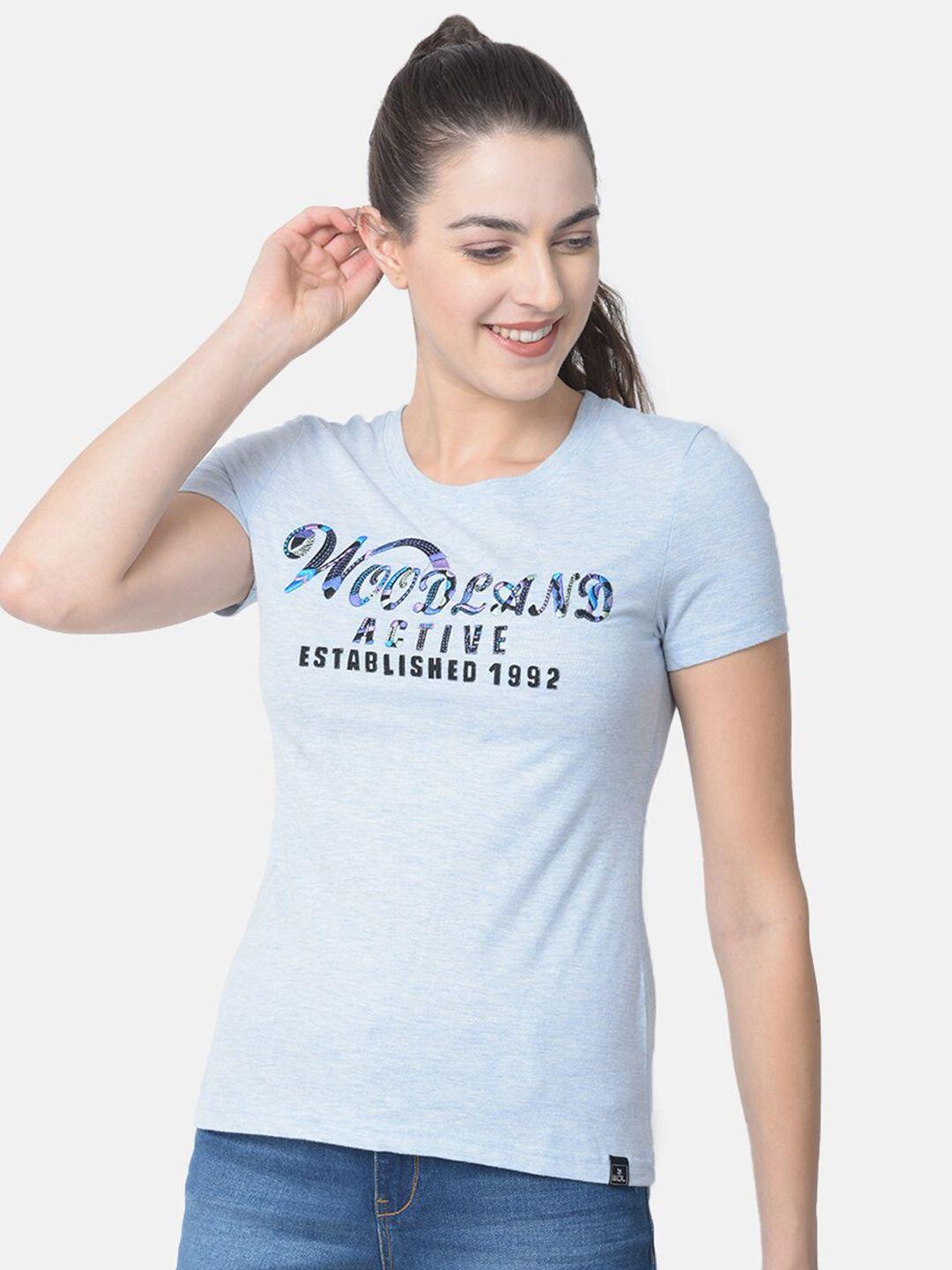 woodland-women-blue-typography-printed-t-shirt