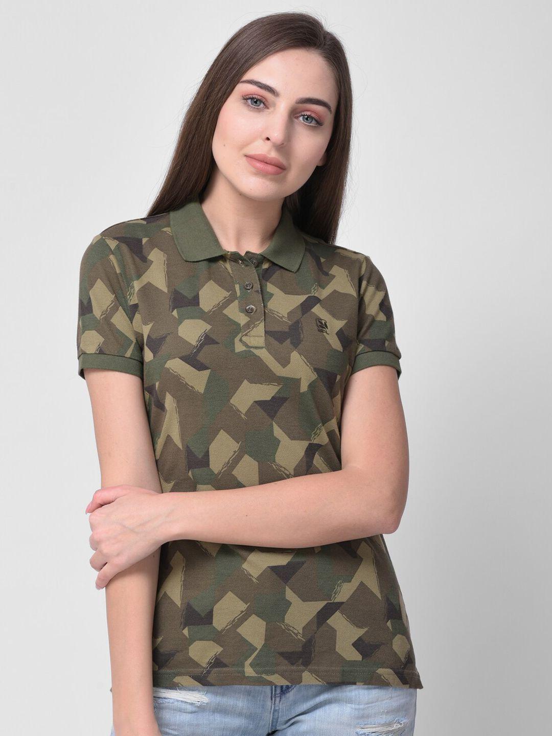 woodland-women-olive-green-&-brown-camouflage-printed-t-shirt