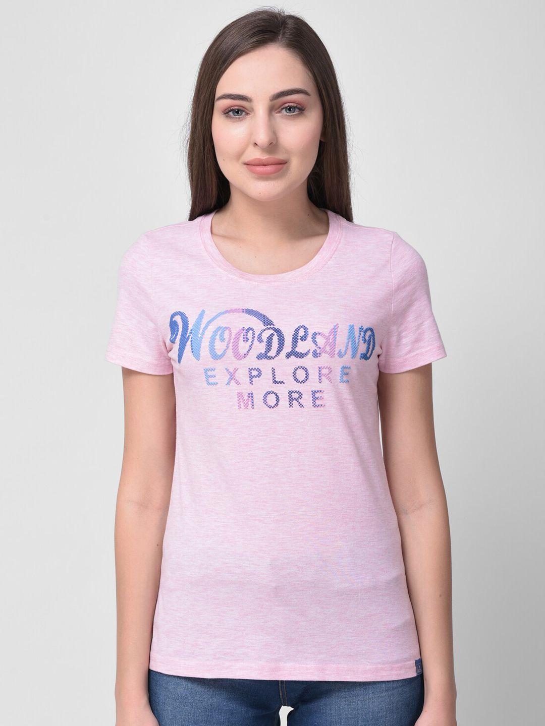 woodland-women-pink-&-blue-printed-round-neck-t-shirt