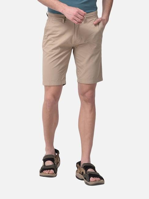 woodland beige cotton regular fit shorts