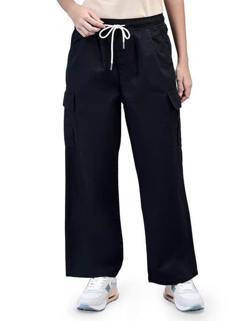 woodland black relaxed fit mid rise trousers