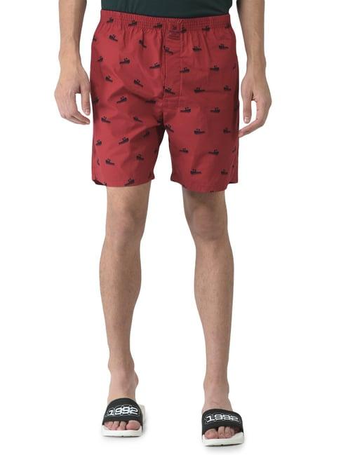 woodland dark red printed shorts