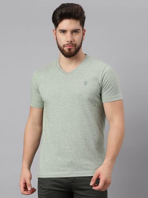 woodland green cotton regular fit textured t-shirt