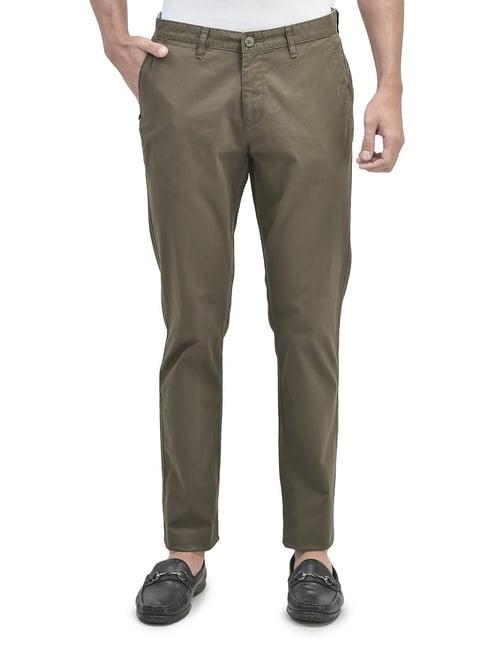 woodland green regular fit flat front trousers