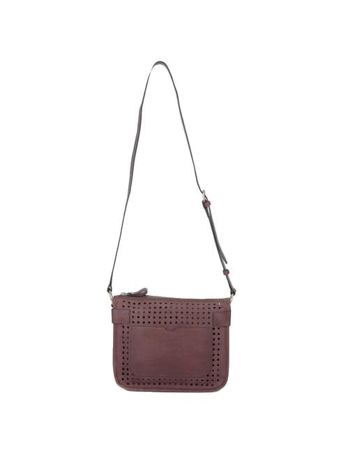 woodland maroon cut work medium sling handbag