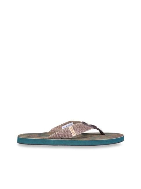 woodland men's brown & teal green flip flops