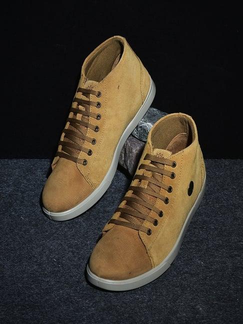 woodland men's camel ankle high sneakers