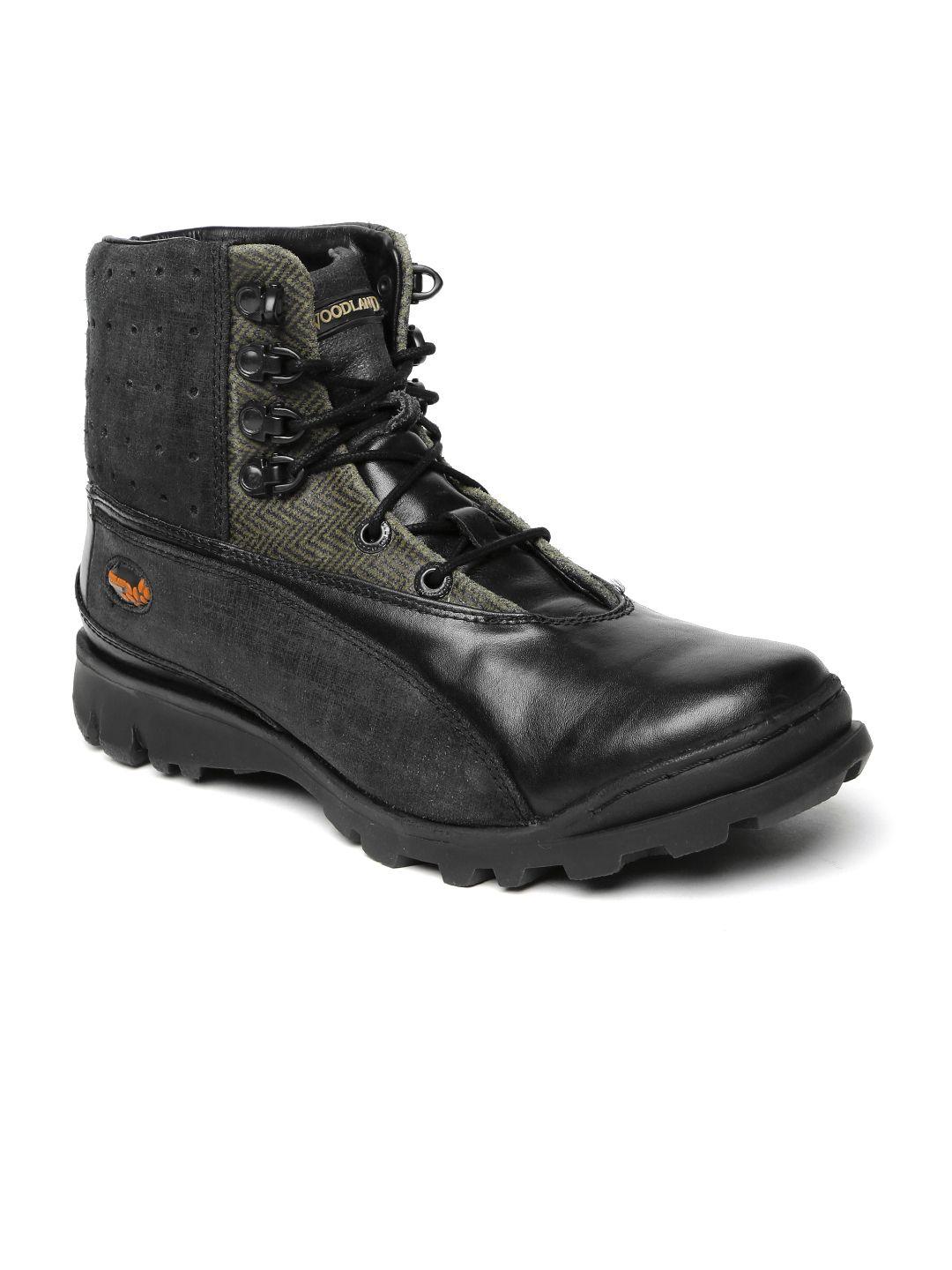 woodland men black leather boots