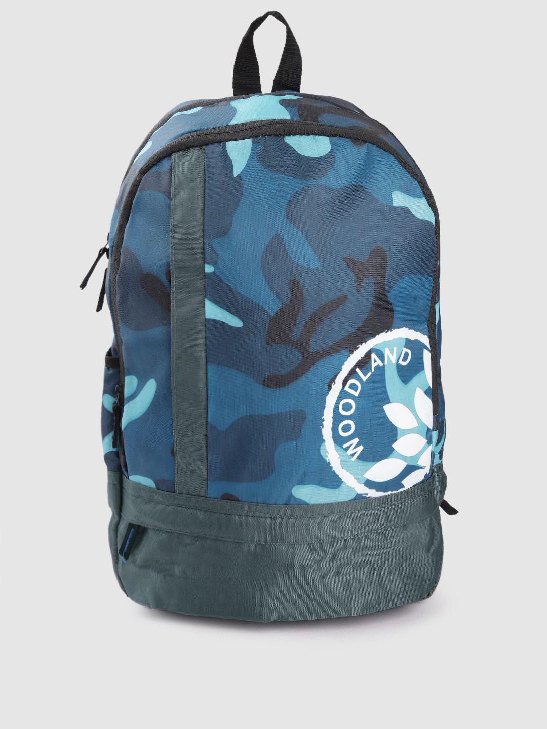 woodland men blue & white camouflage & brand logo print backpack