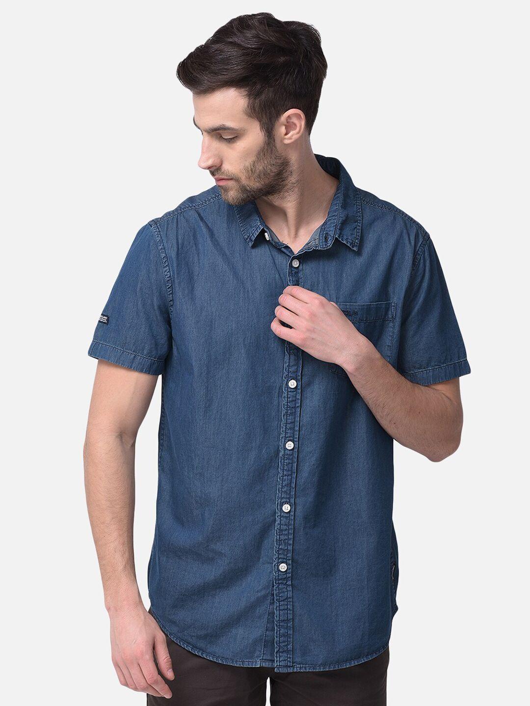 woodland men blue pure cotton denim casual shirt