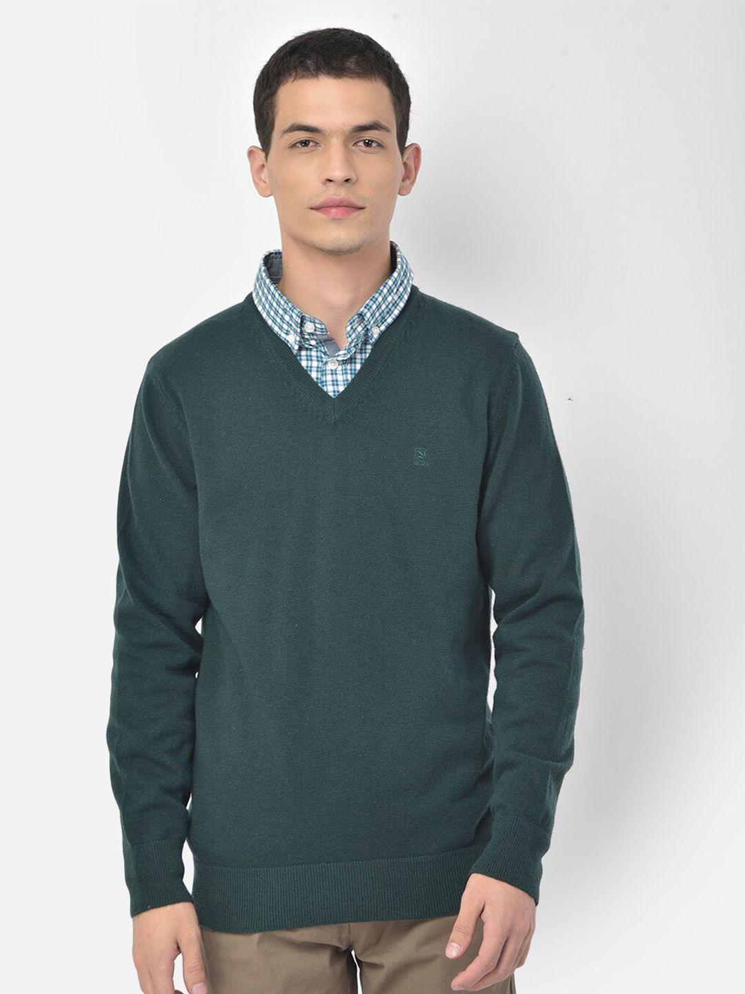 woodland men green solid wool pullover
