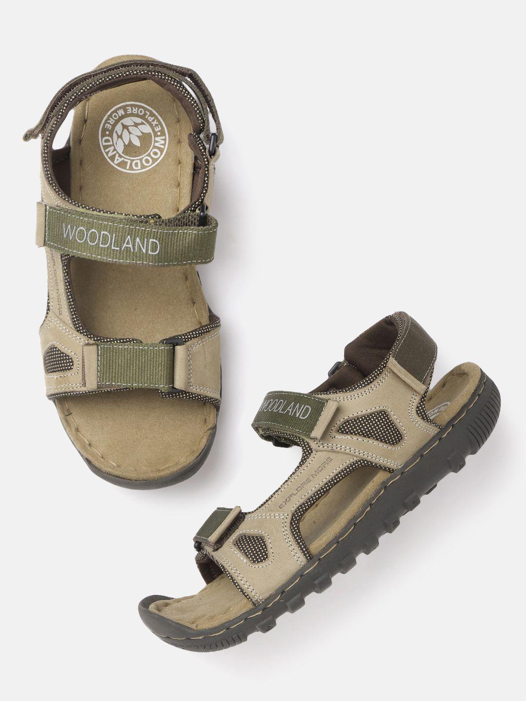 woodland men khaki & olive green colourblocked comfort sandals