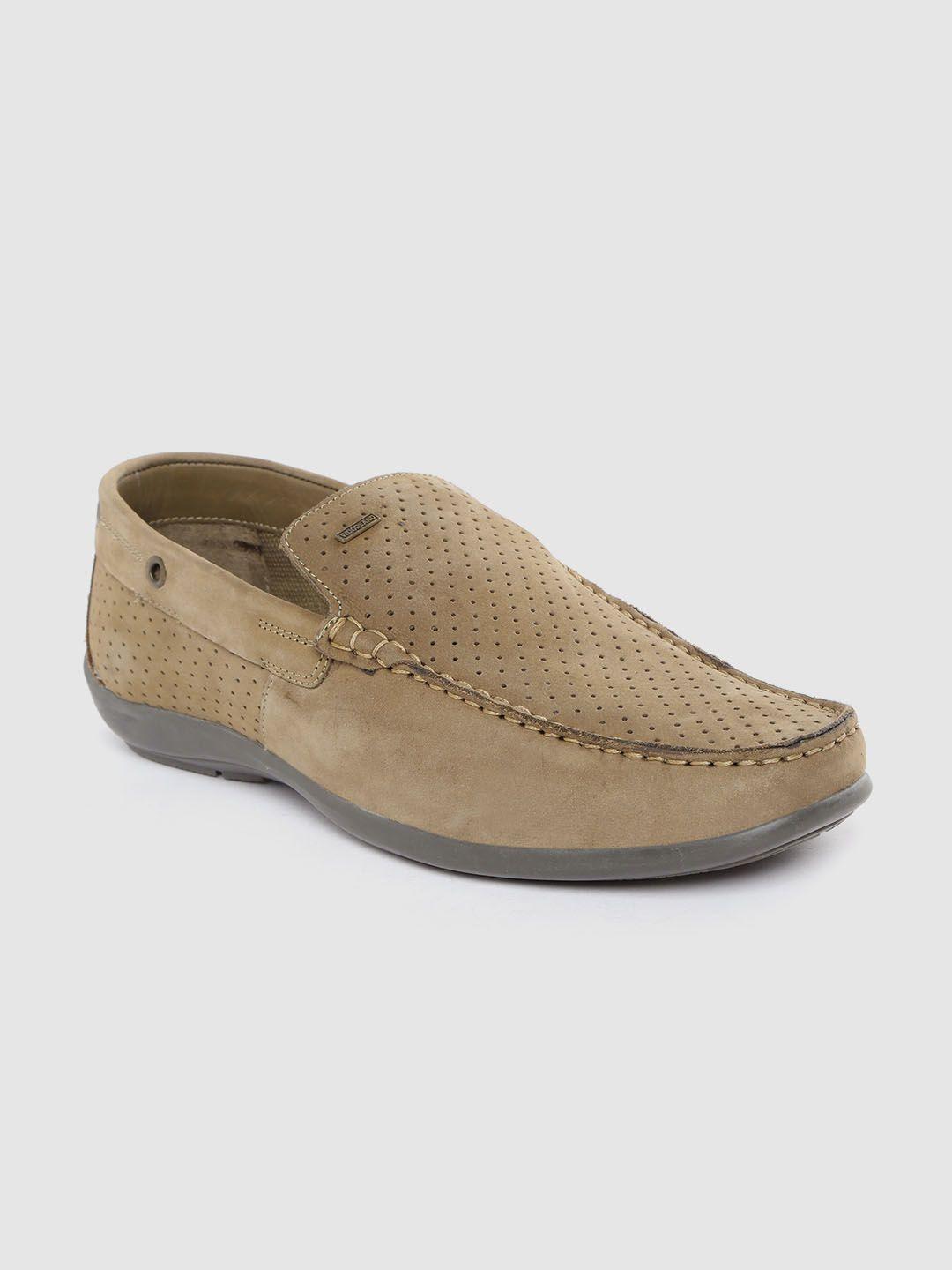 woodland men khaki perforated leather driving loafers