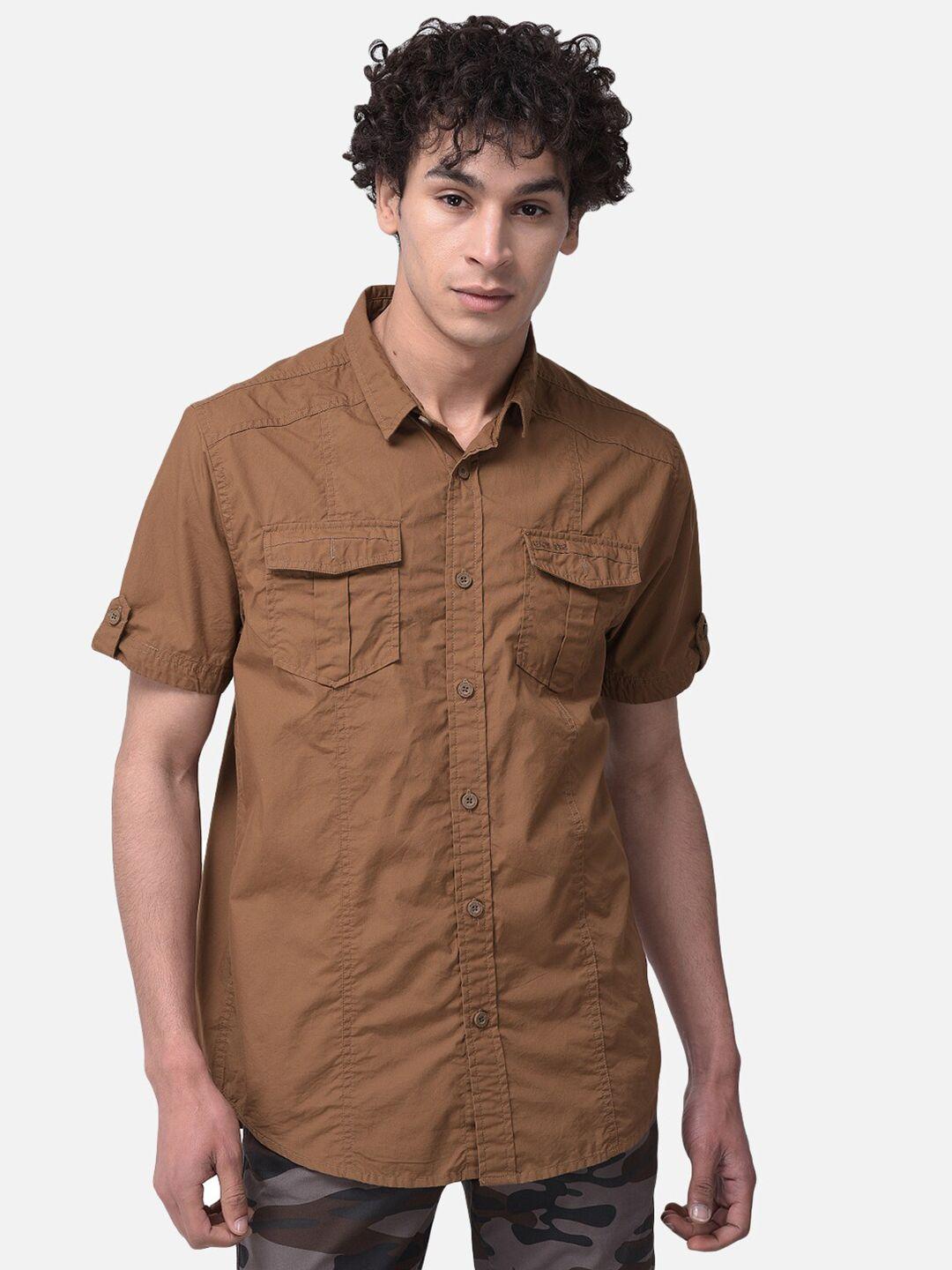 woodland men khaki pure cotton casual shirt