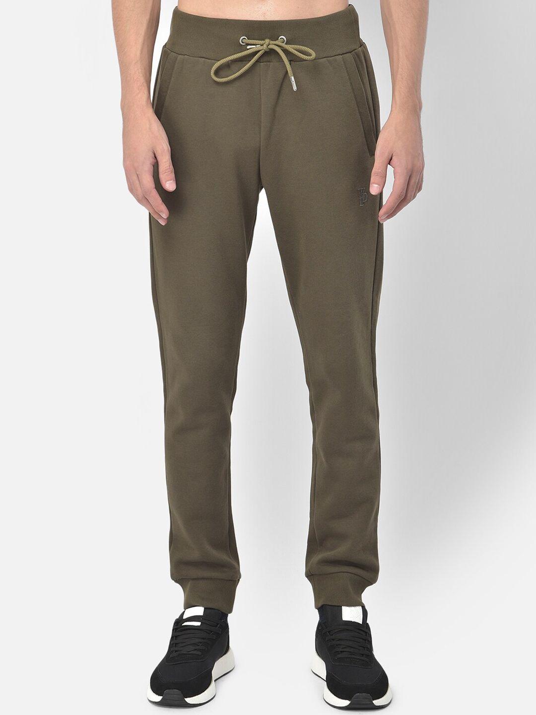 woodland men olive green solid joggers