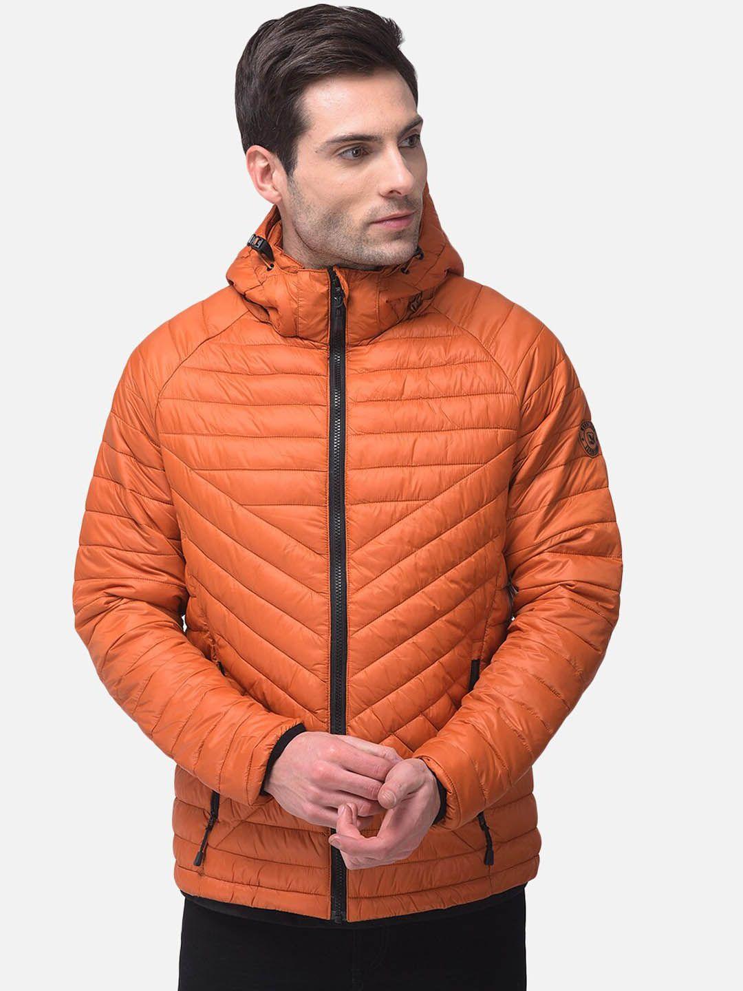 woodland men orange colourblocked water resistant longline puffer jacket