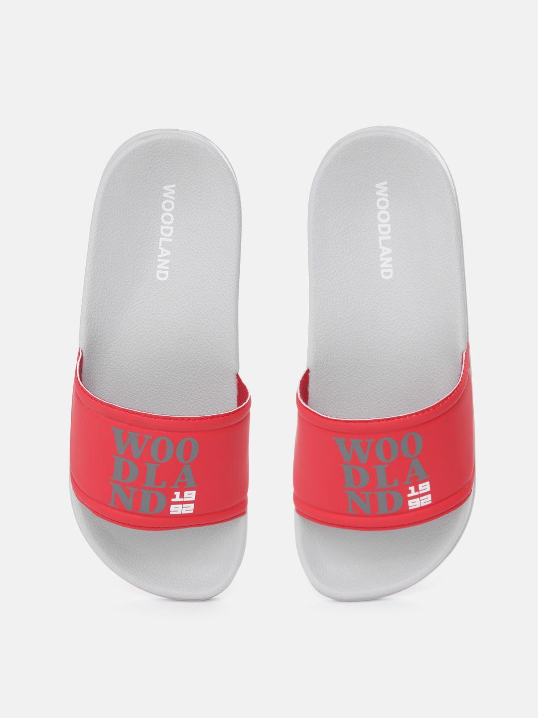 woodland men red & grey brand logo print sliders