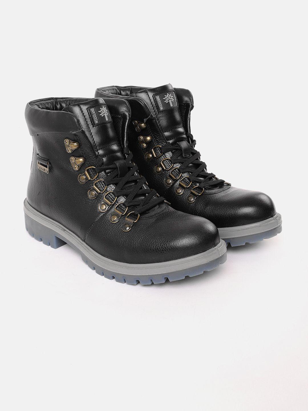 woodland men round toe mid-top leather regular boots