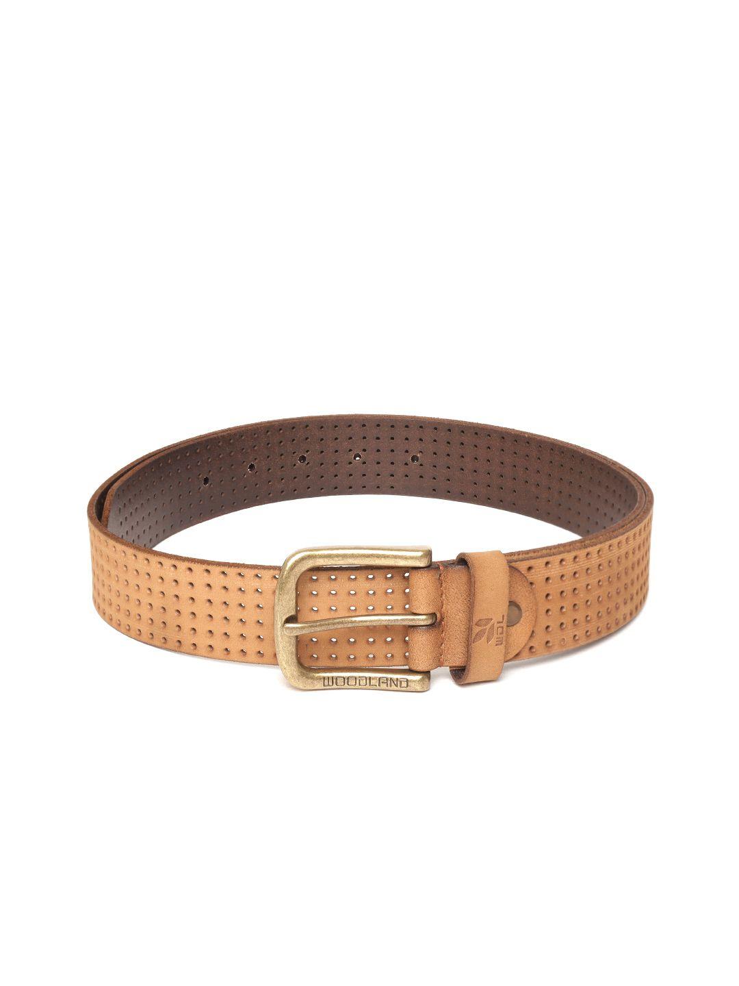 woodland men tan brown perforated leather belt