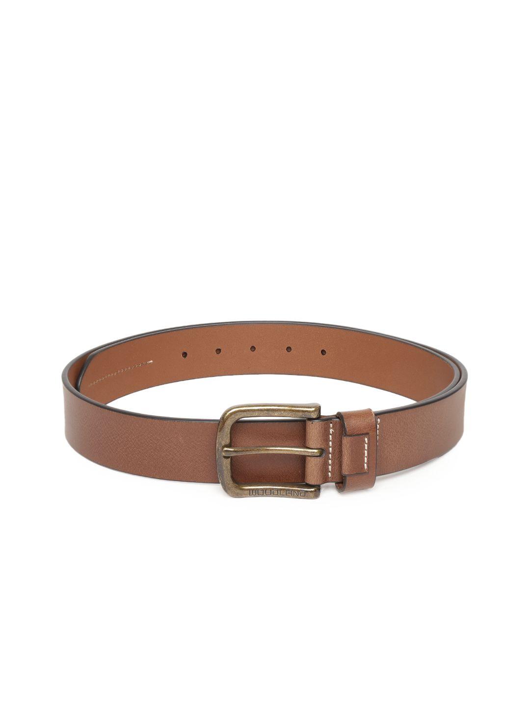 woodland men tan brown solid leather belt