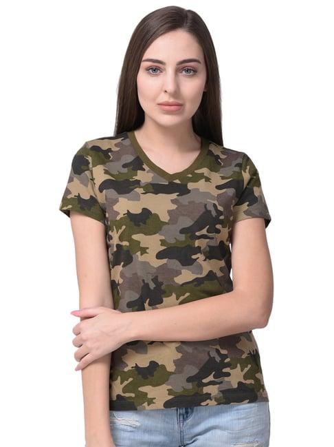 woodland olive printed v neck t-shirt