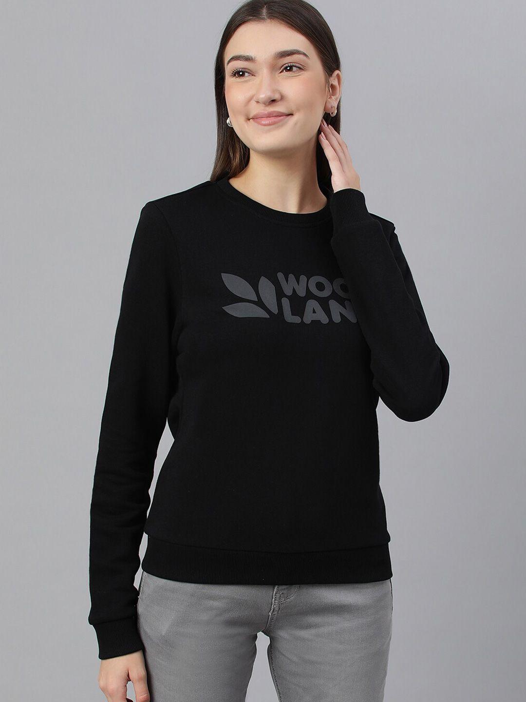 woodland women black typography printed cotton sweatshirt