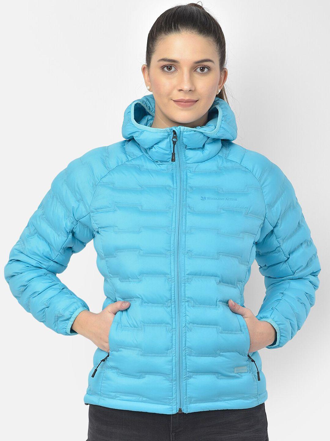 woodland women blue solid water resistant puffer jacket