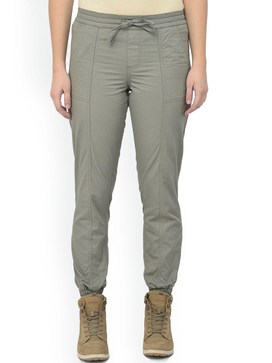 woodland women cotton regular fit mid-rise joggers