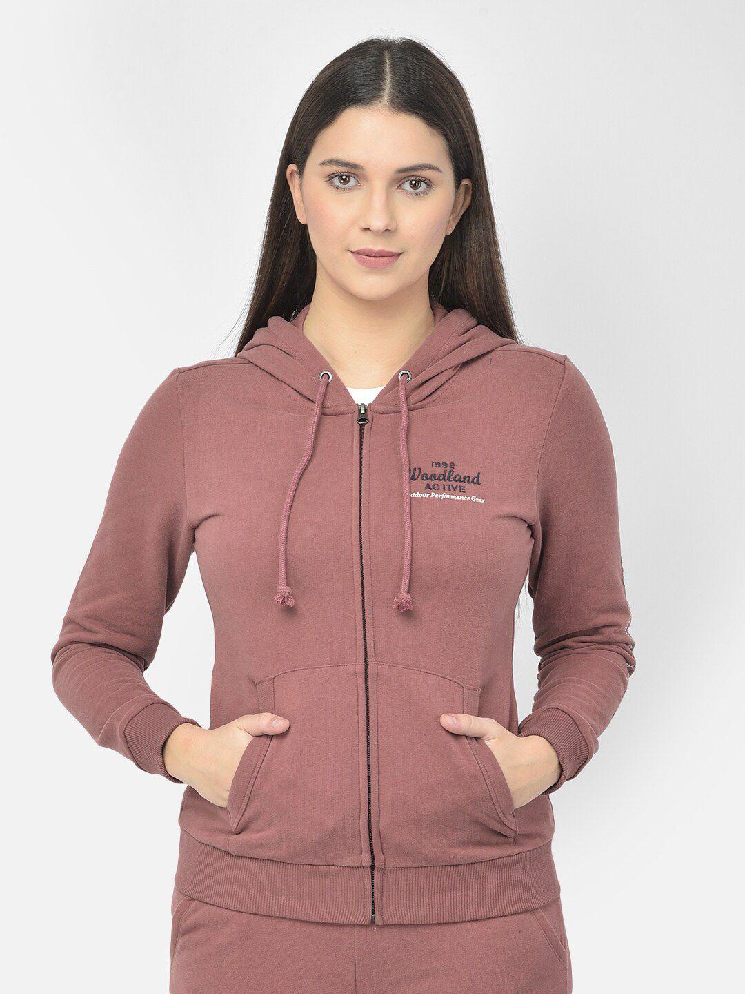 woodland women pink solid hooded sweatshirt